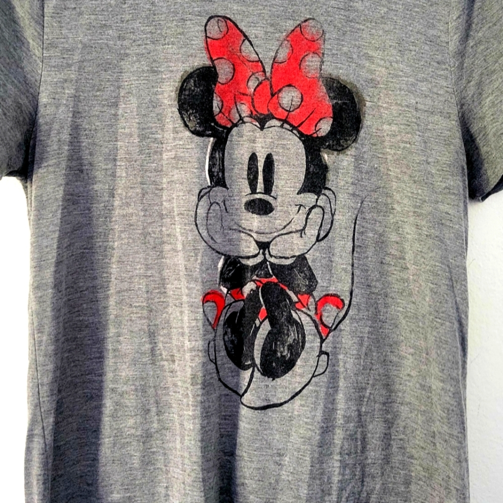 Disney Womens Minnie Mouse Tshirt Heather Gray Super Soft Size Large